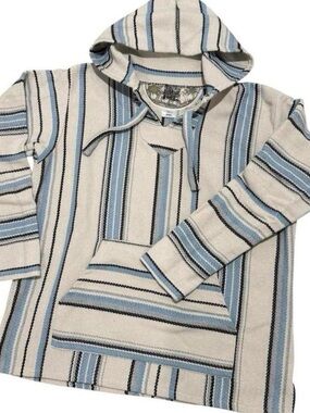 😎Senor Lopez Men’s Blue Cream Classic Striped Baja Fall Hoodie Sweatshirt XL
